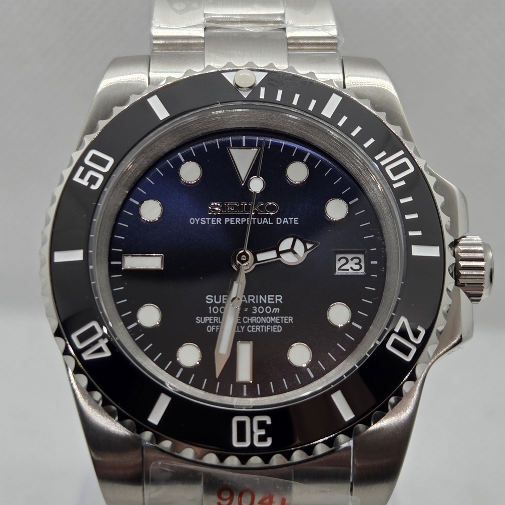 Custom 40mm Automatic Seiko Mod Submariner Watch NH35 Dark Blue Sunburst Dial